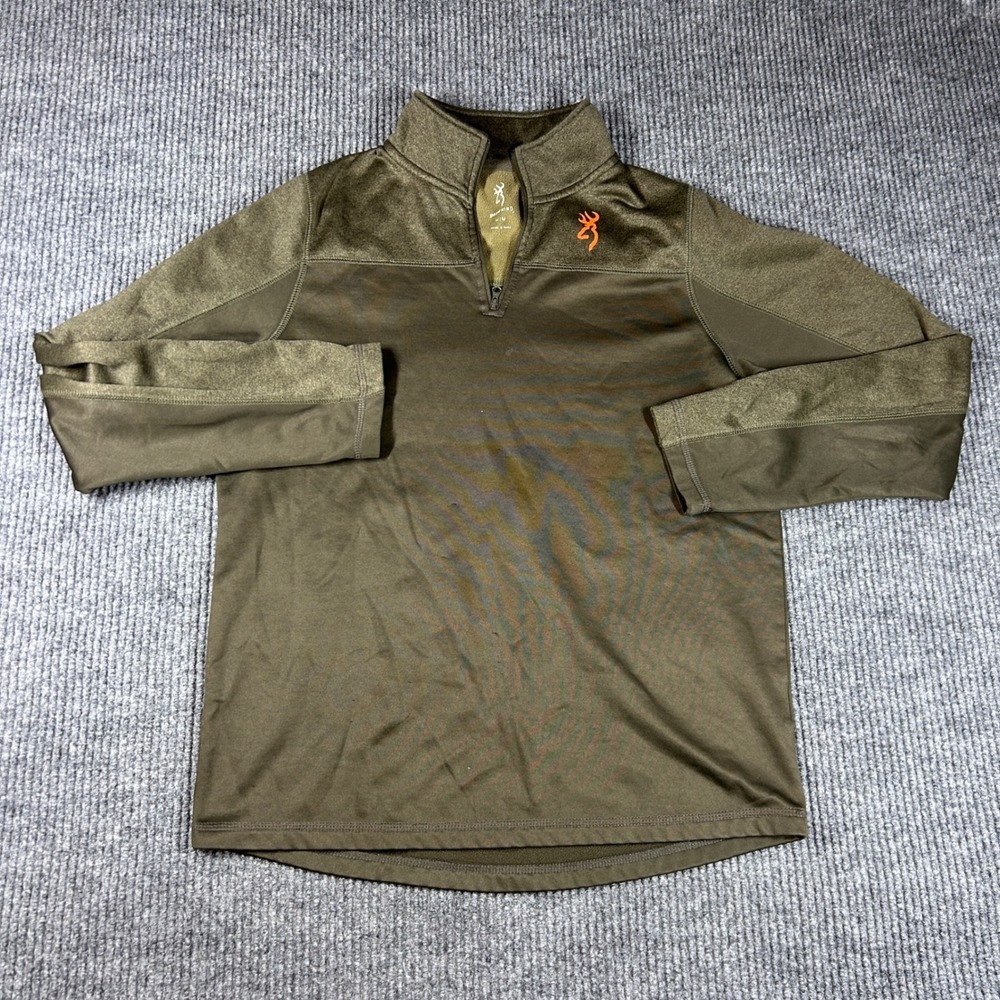 Browning Pullover‎ Mens M Quarter Zip  Fleece Shirt Brown Orange Logo